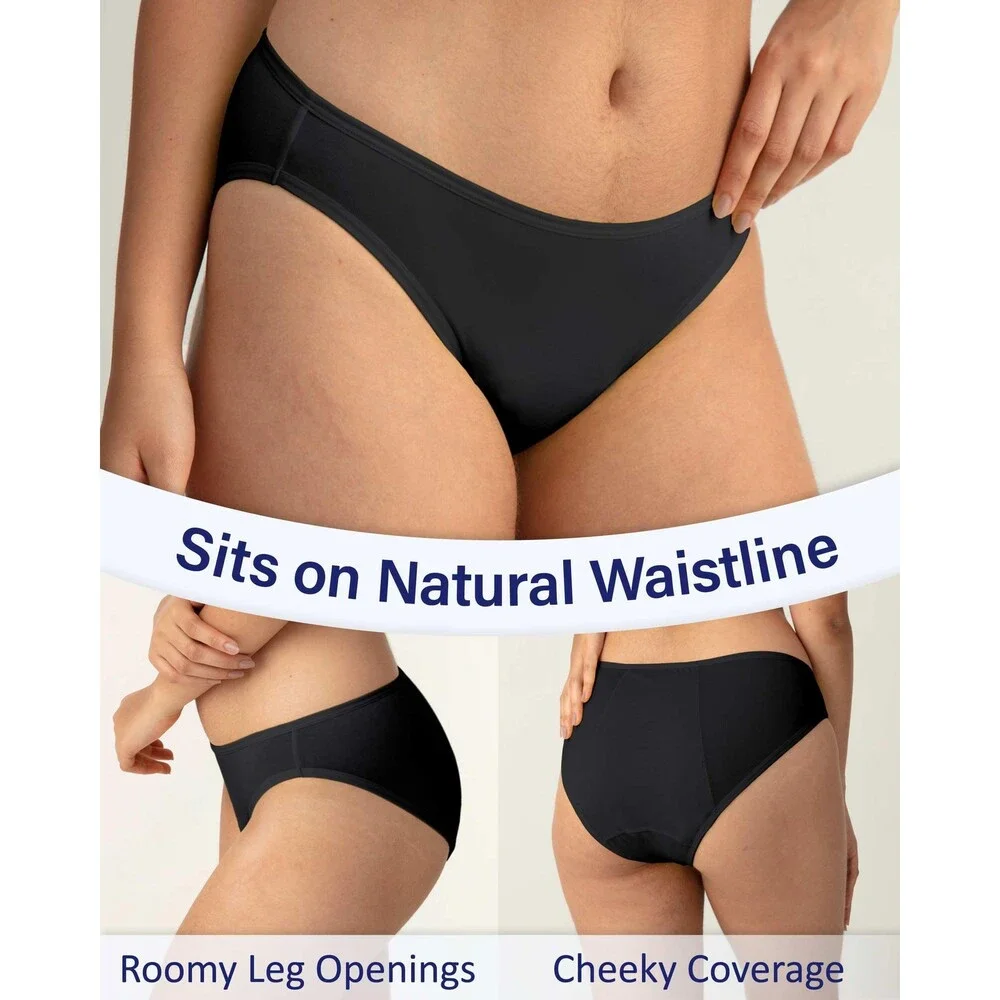Neione Girls' Black Period Underwear Menstrual Panties Modal Bikini Cheeky XXS